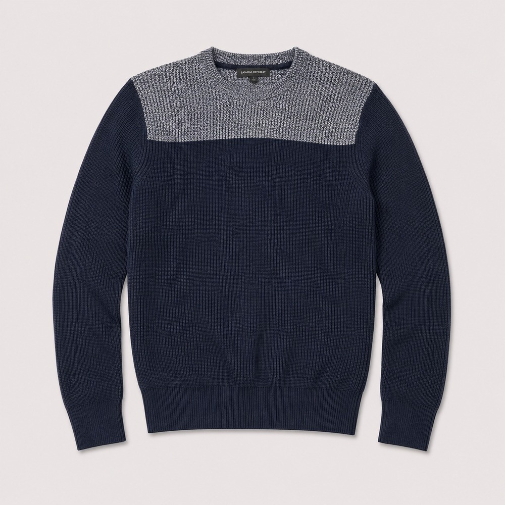 Banana Republic Mens Small Navy Blue Colorblock Crewneck Knit Sweater